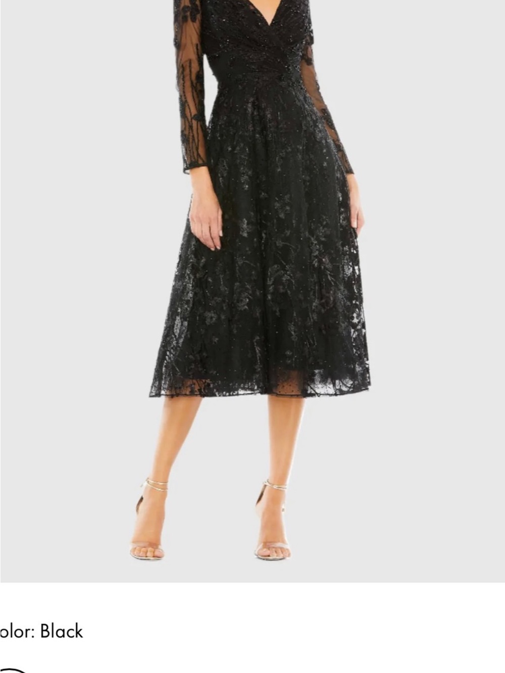Mac Duggal Black Embellished Floral Long SleeveDress